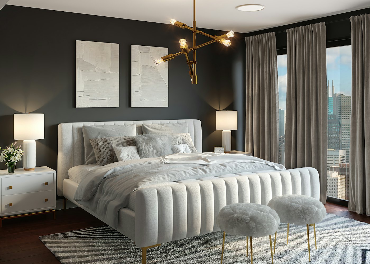 Principal bedroom staged for photography