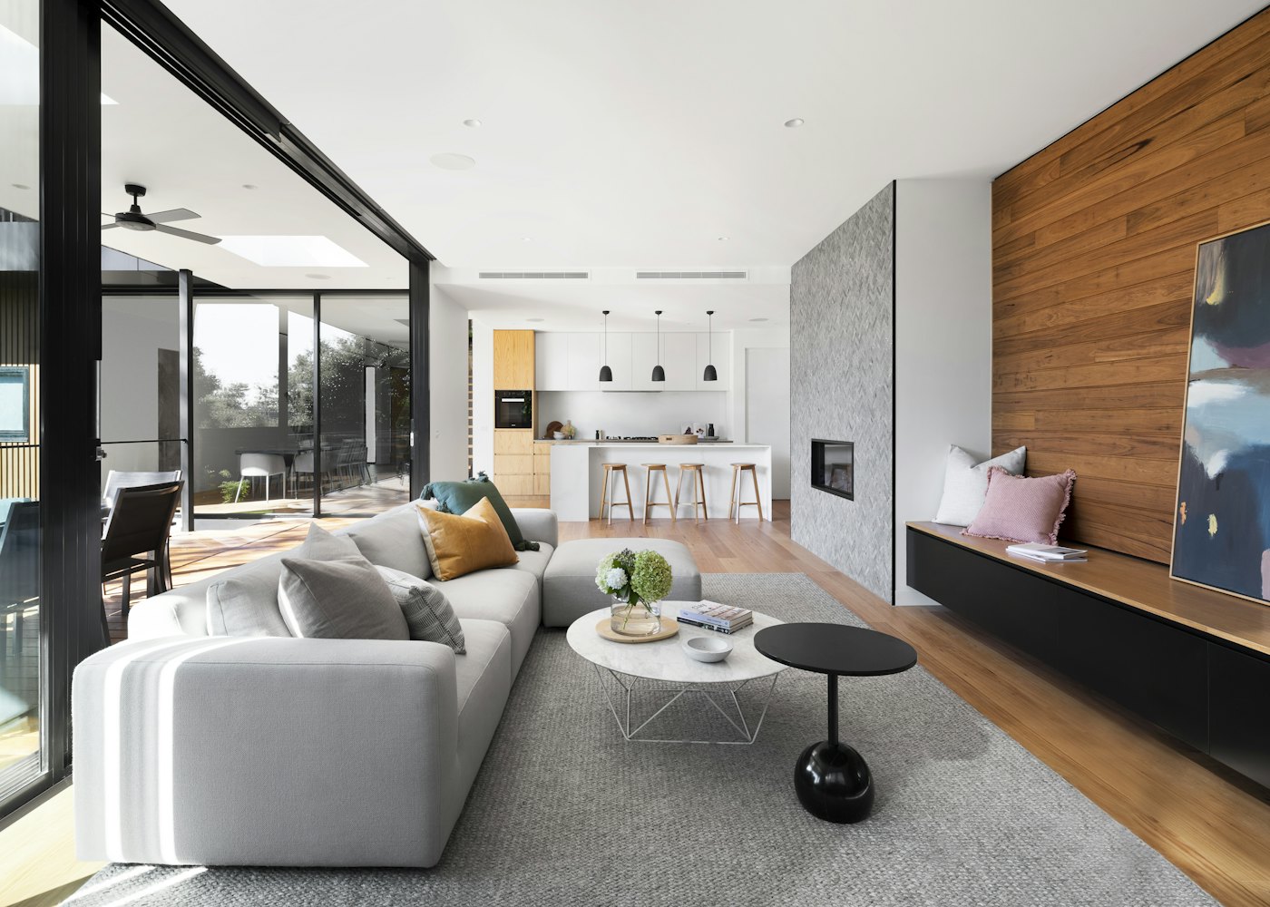 Bright living room staged for sale