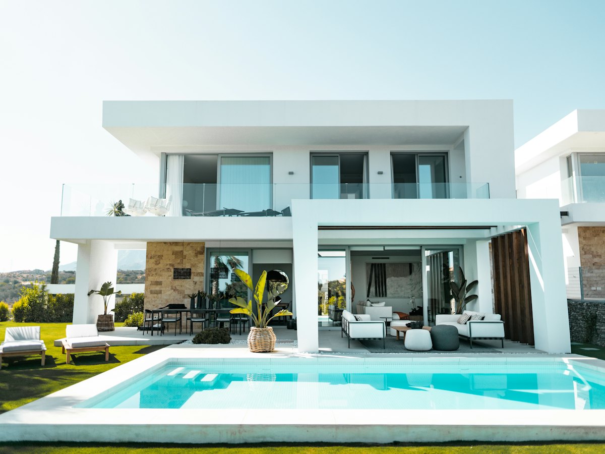 Modern white villa with a pool